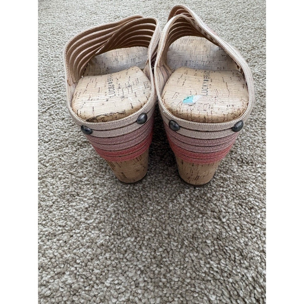Lucky Brand Mykayla Wedge Sandals Cork Studded Slip On Sandals US 8M EU 38‎ 1/2 - Picture 4 of 7